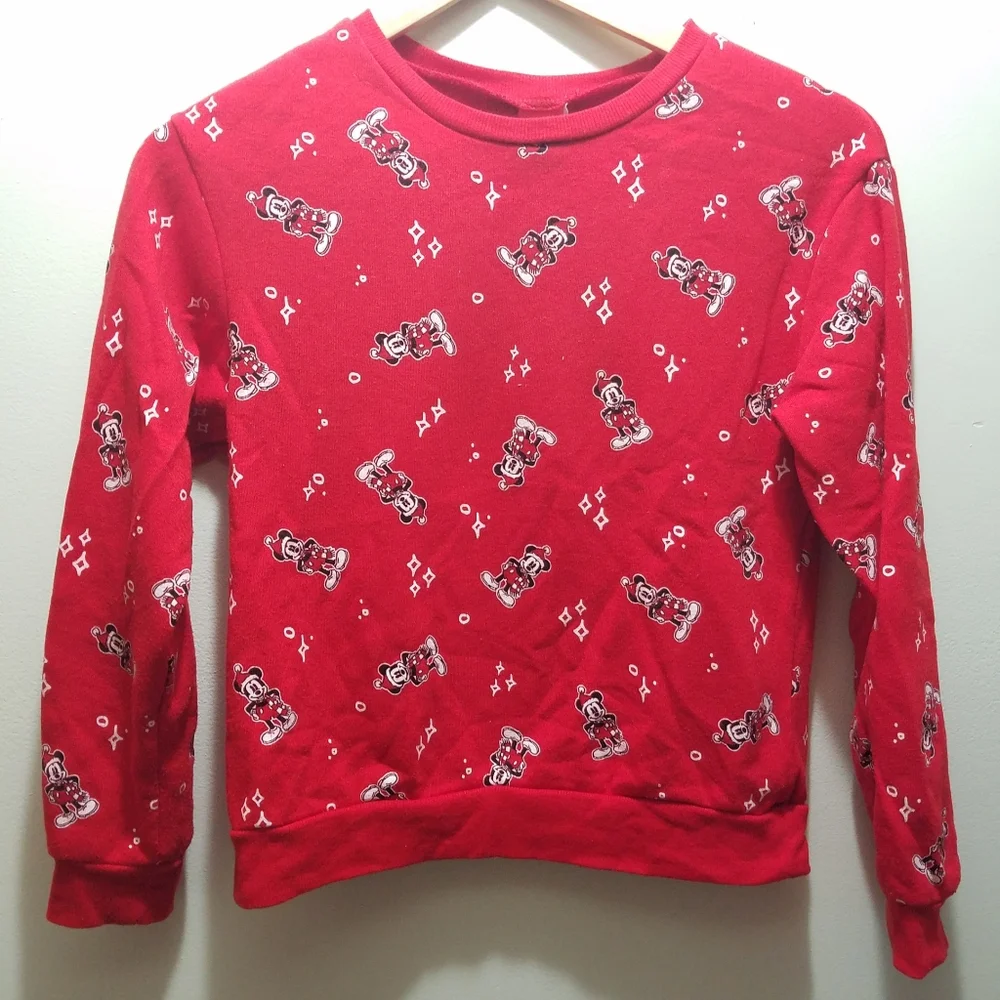 Disney Santa Mickey Mouse Red Kids XL 16 Sweatshirt Christmas Holiday Festive